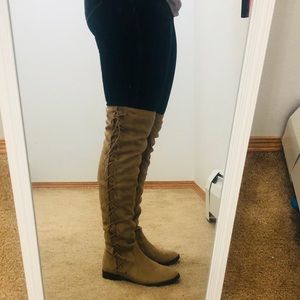Tan Suede over the knee lace up boots! 6.5